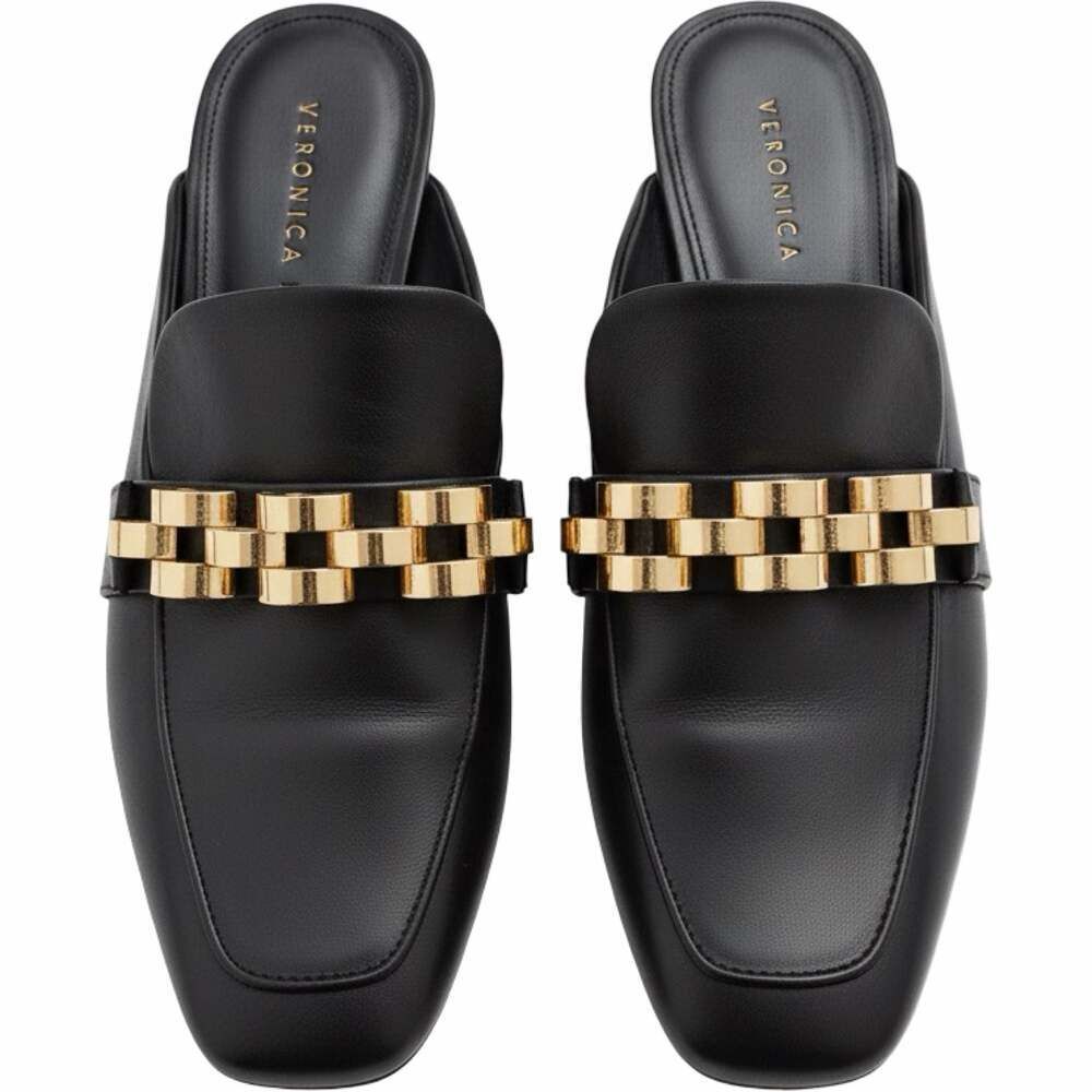 Veronica Beard Bera Black Leather Chain-Link Mule Loafers 5.5 - Picture 2 of 5